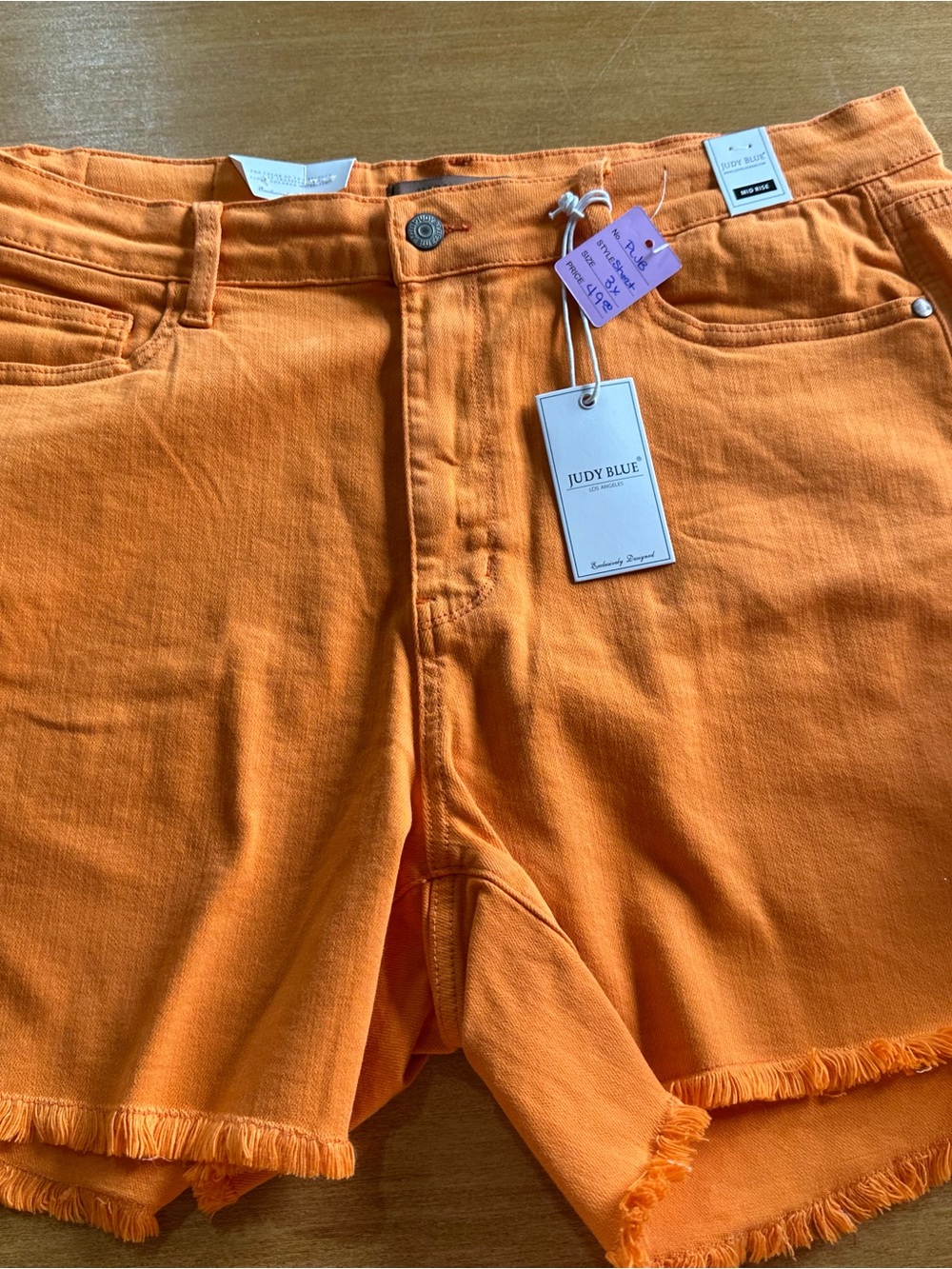 Judy Blue 3x Bright Orange Frayed Hem Denim Shorts
